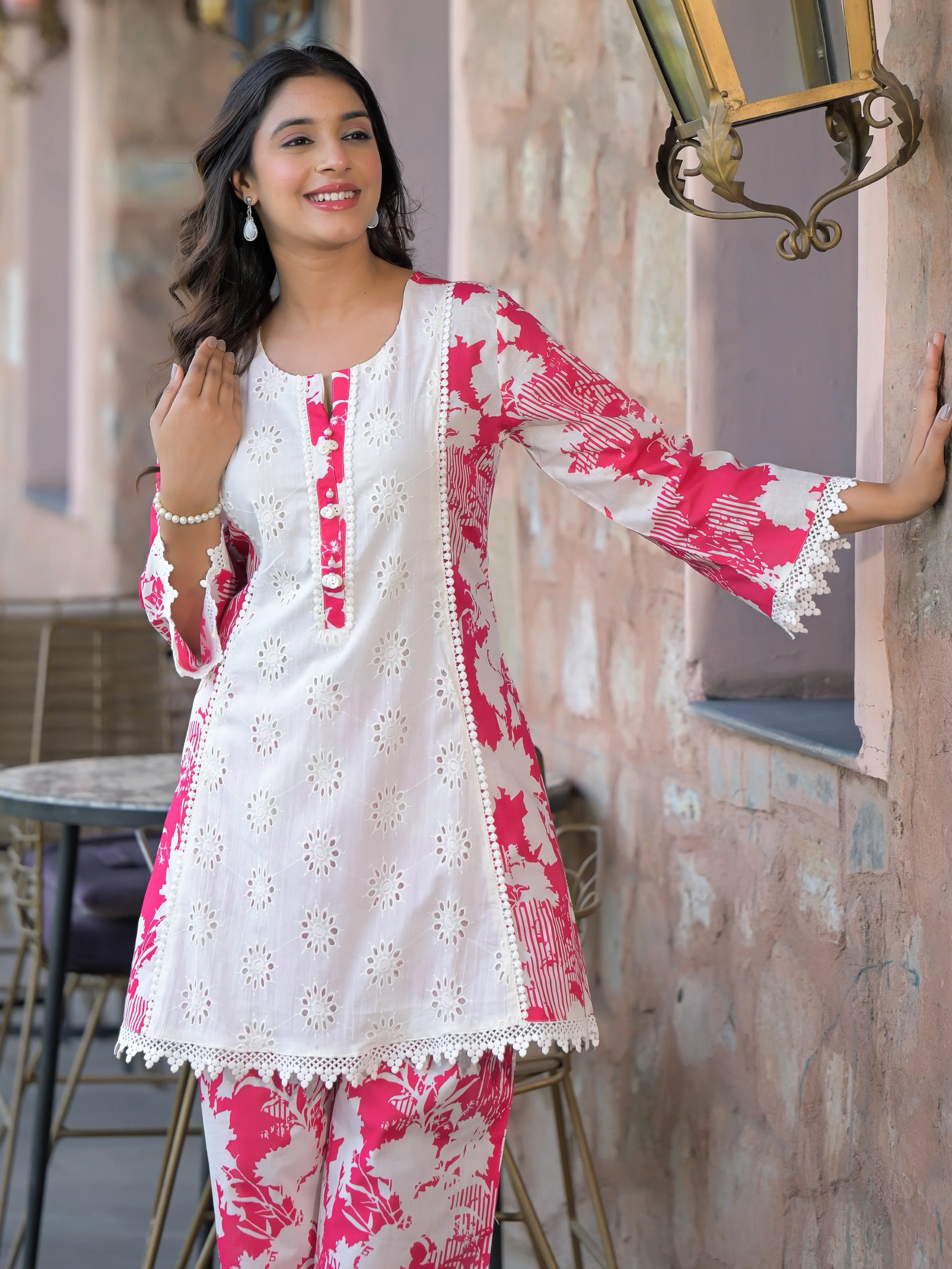 Bali Rose Schiffli Cotton Co-ord Set - Image 2