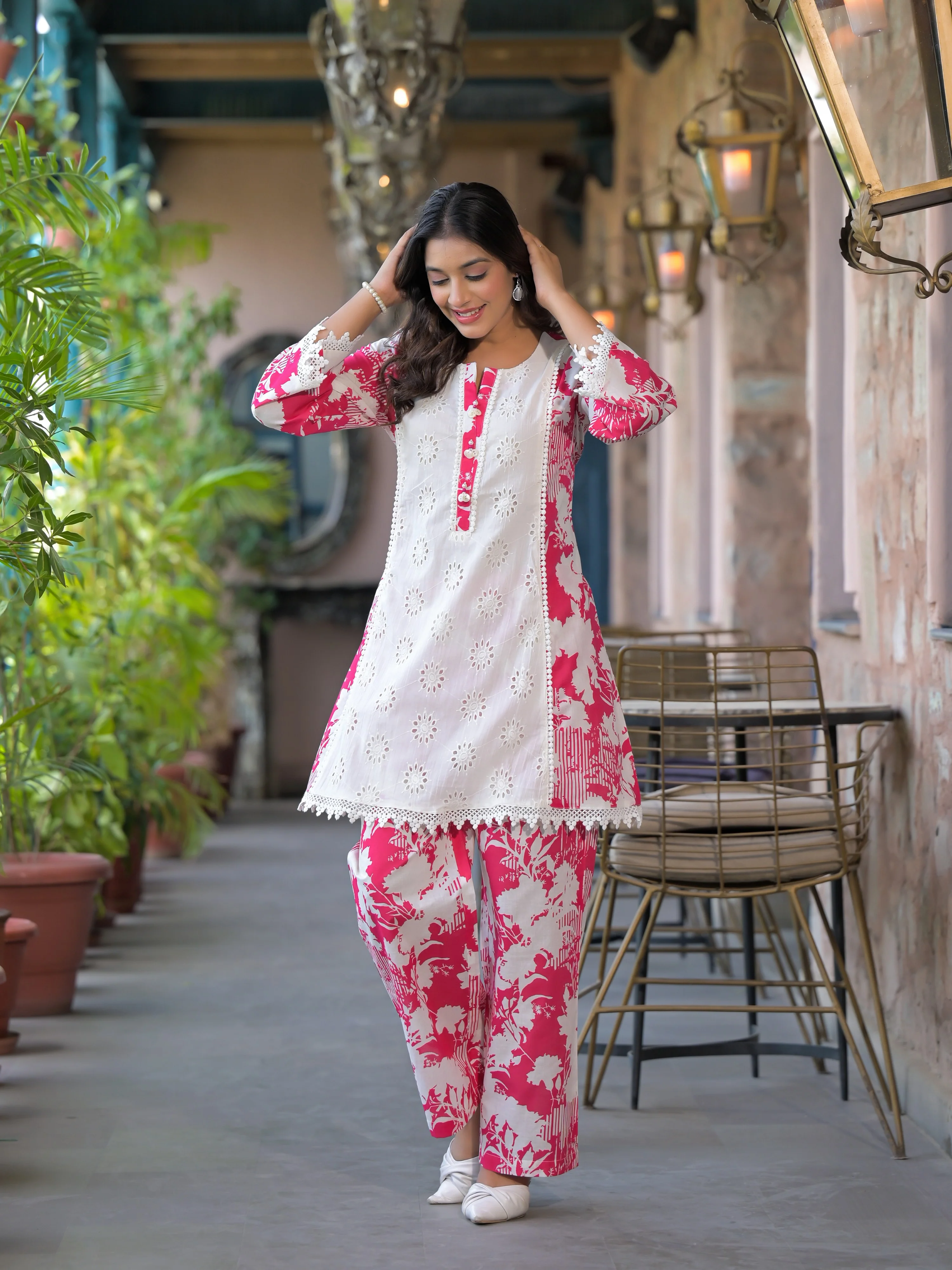 Bali Rose Schiffli Cotton Co-ord Set - Image 4