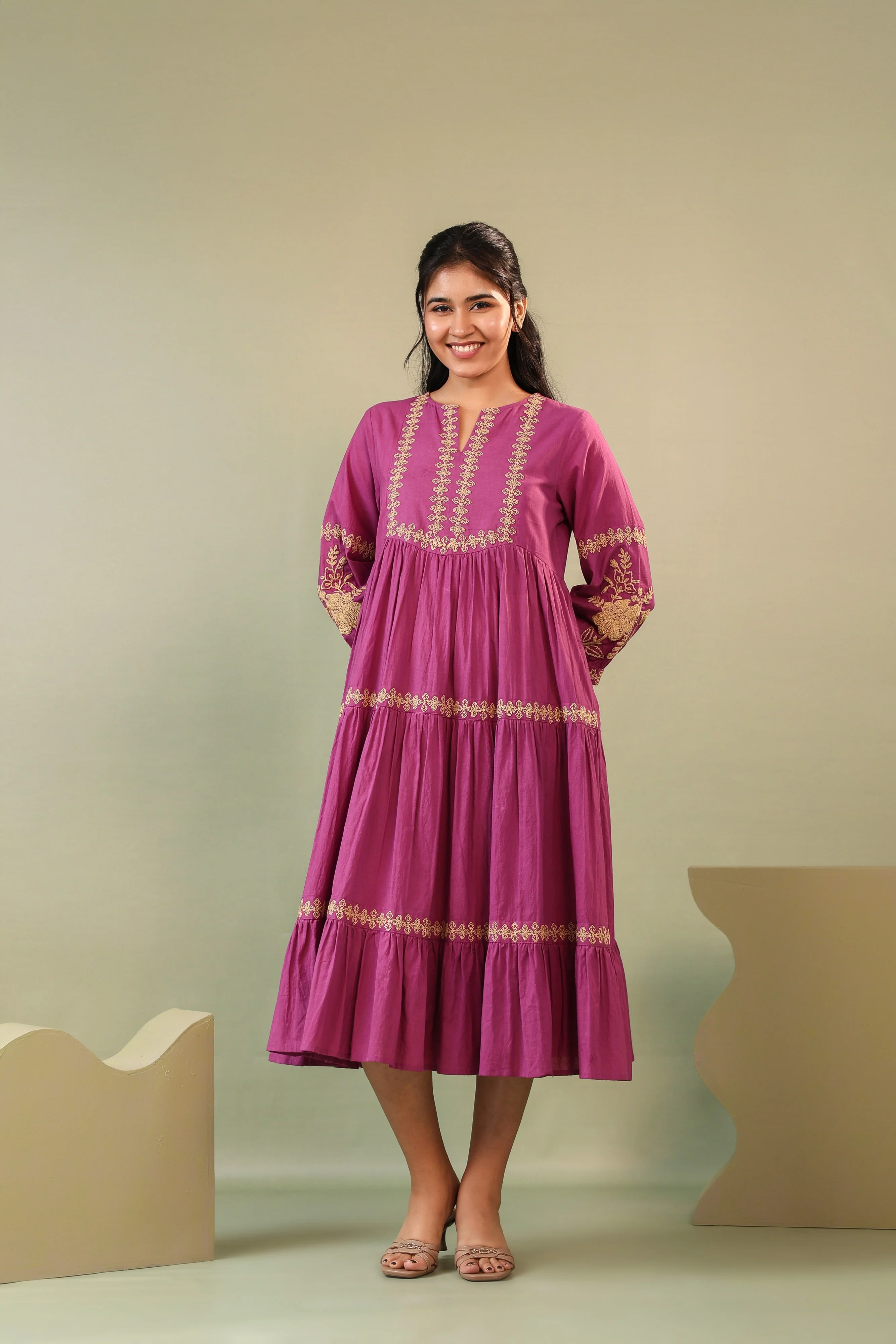 Purna Munsell Embroidery Cotton Dress - Image 5