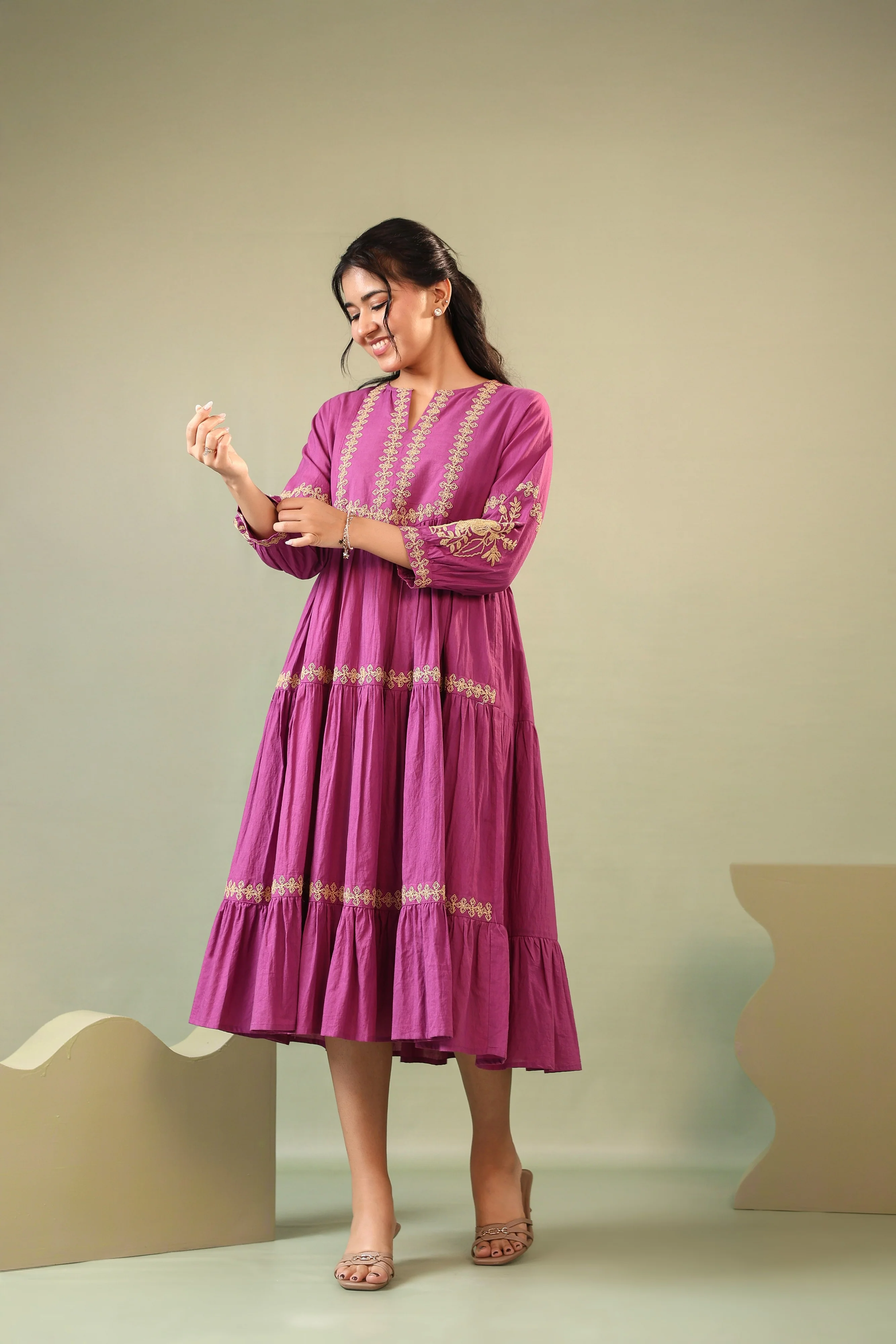 Purna Munsell Embroidery Cotton Dress - Image 6