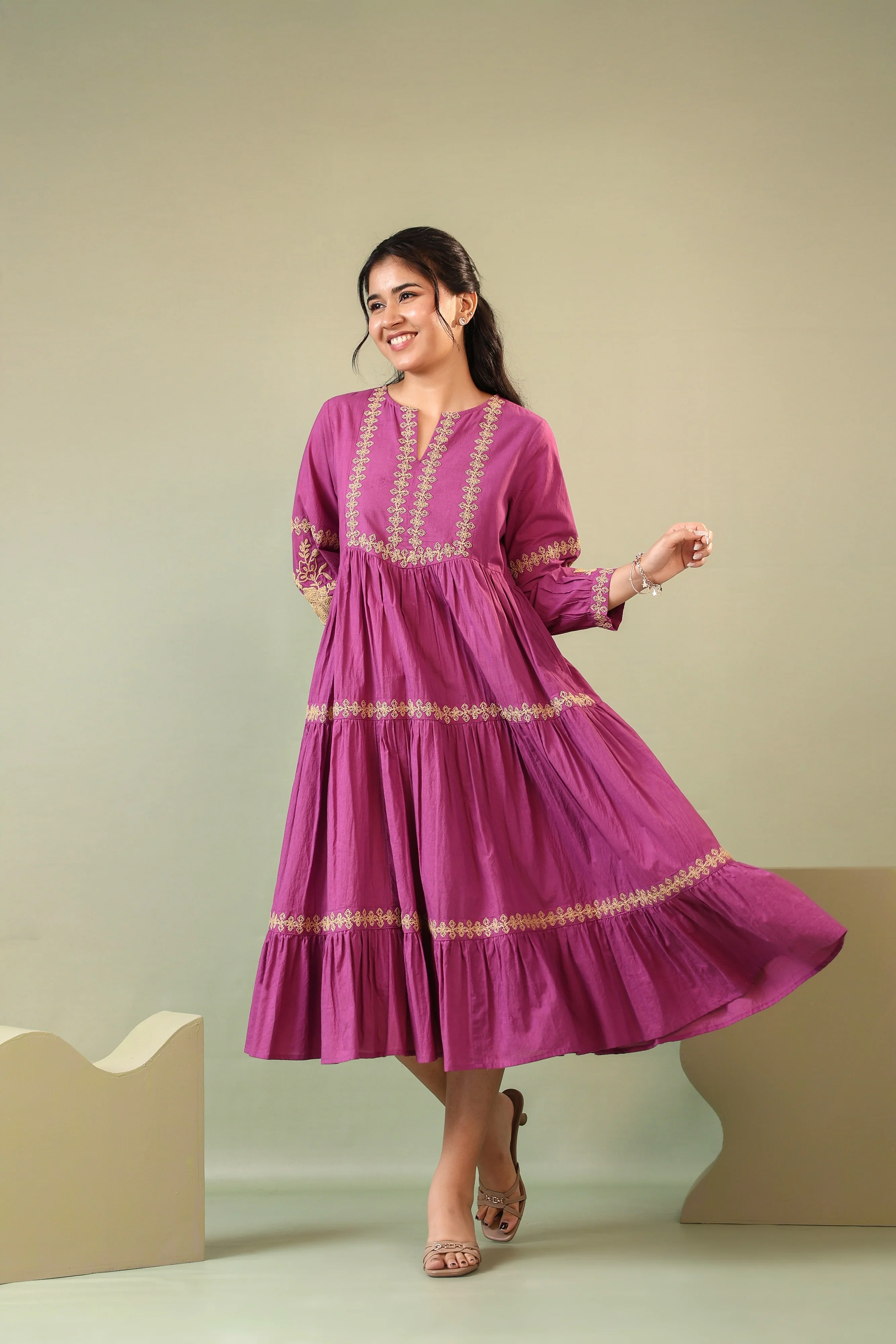 Purna Munsell Embroidery Cotton Dress - Image 7