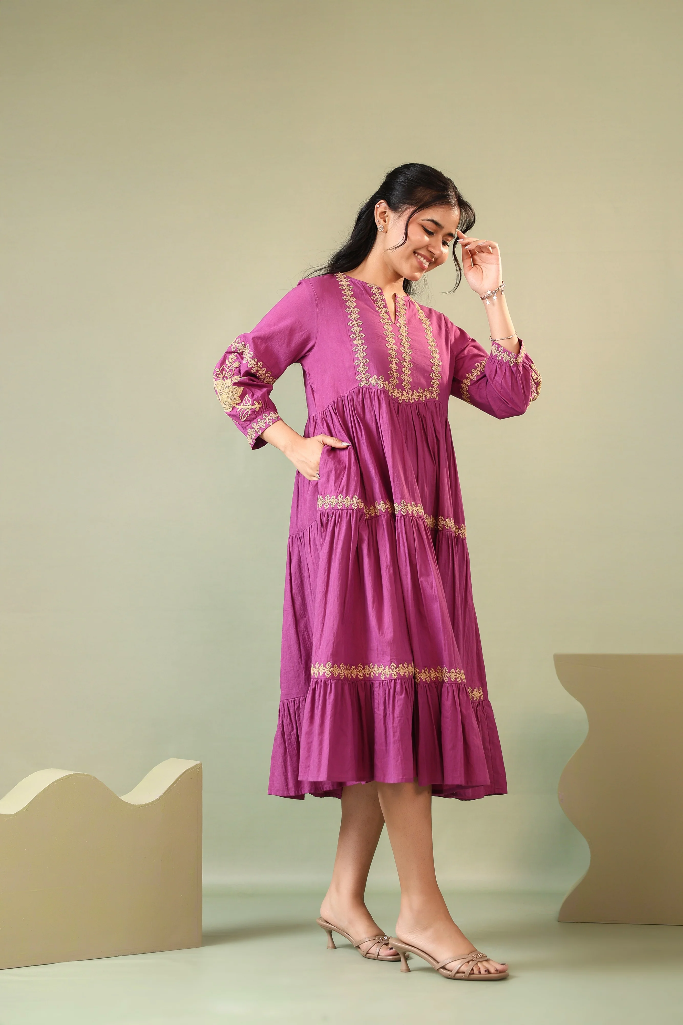 Purna Munsell Embroidery Cotton Dress - Image 8