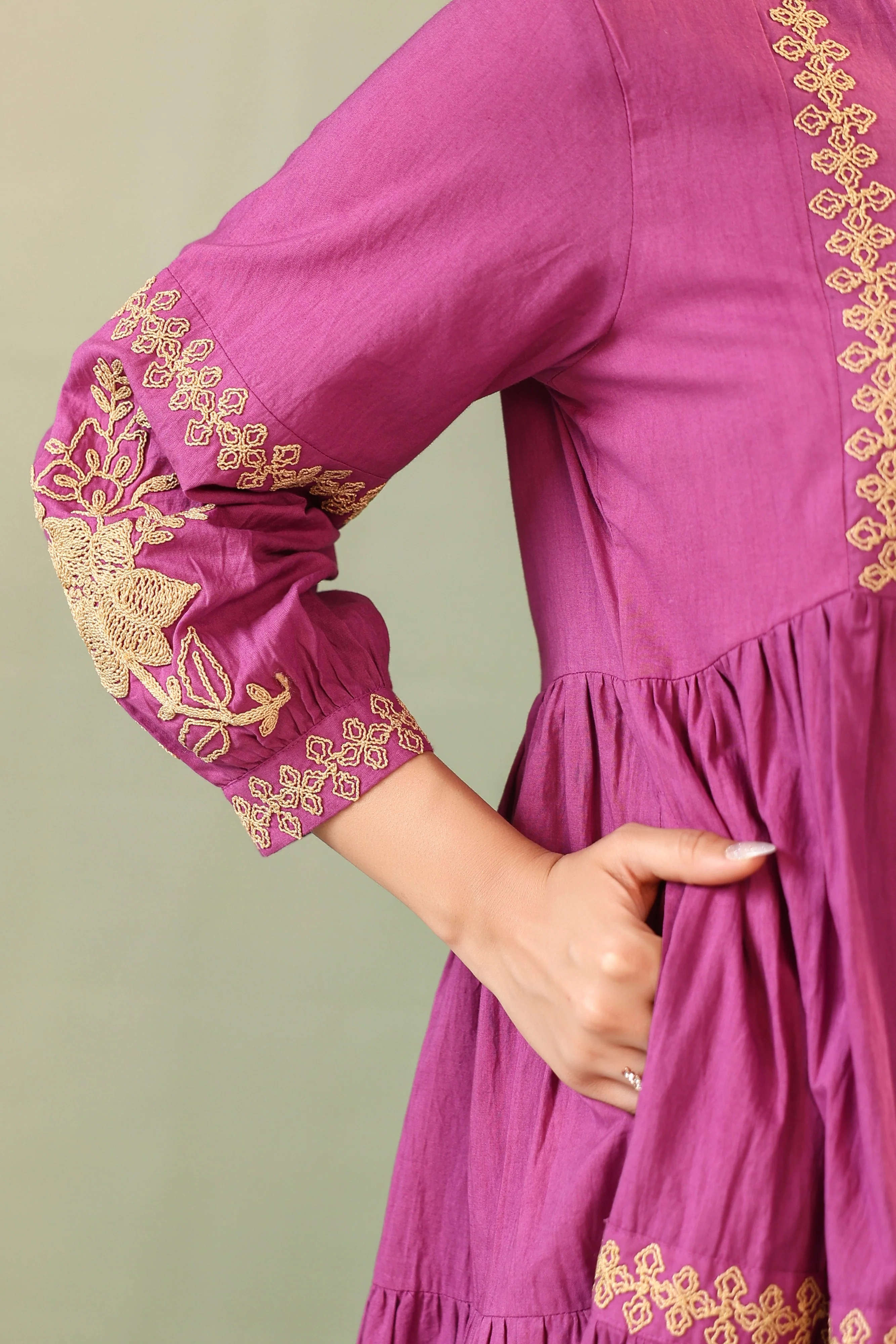 Purna Munsell Embroidery Cotton Dress - Image 9