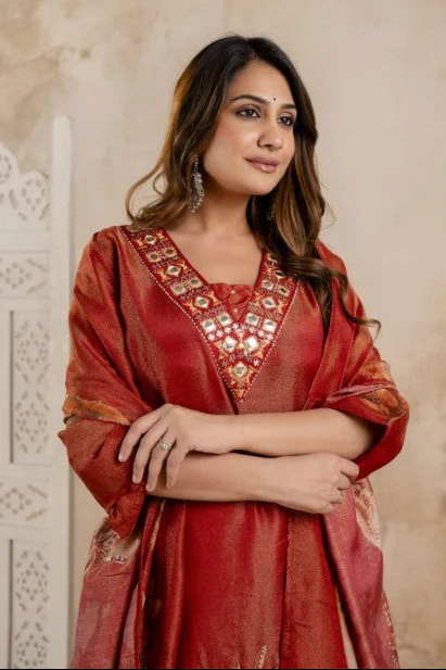 Samiha Rust Shimmer Work Suit set - Image 2