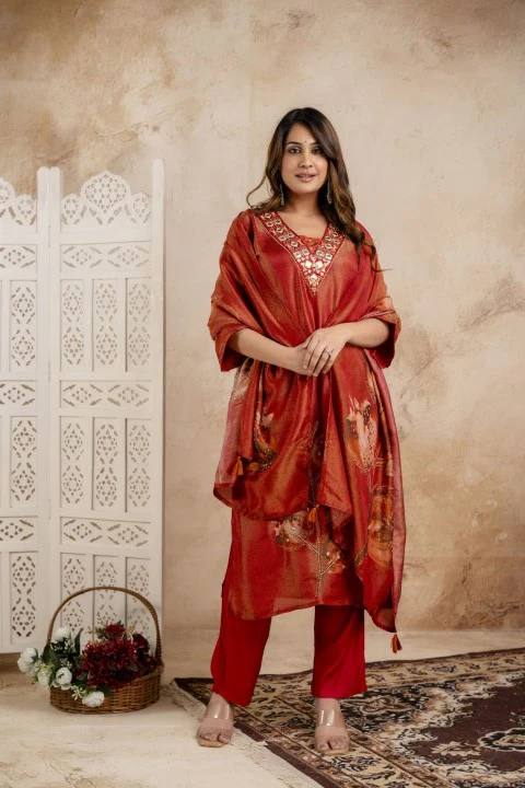 Samiha Rust Shimmer Work Suit set - Image 3