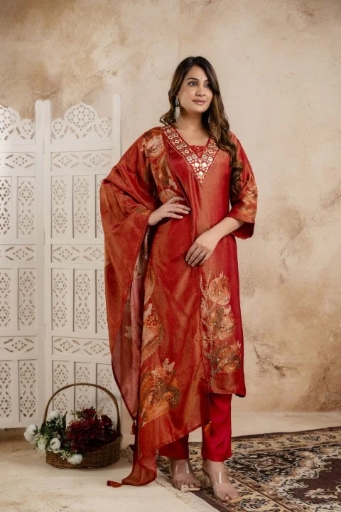 Samiha Rust Shimmer Work Suit set - Image 4