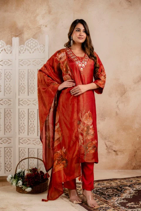 Samiha Rust Shimmer Work Suit set - Image 5