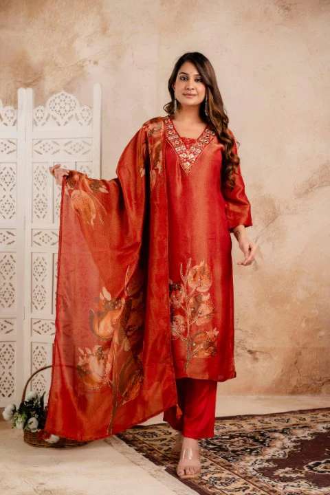 Samiha Rust Shimmer Work Suit set - Image 6