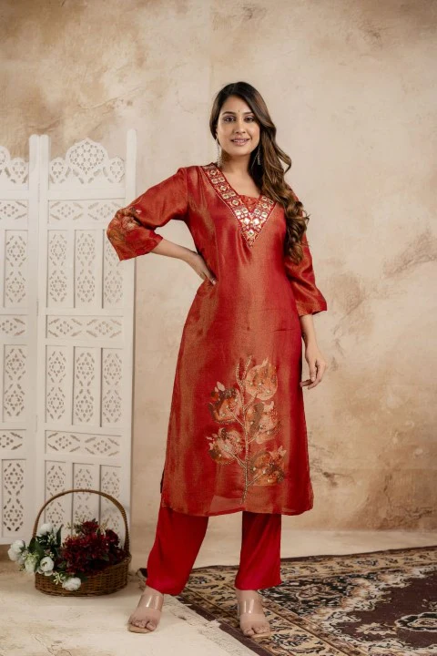 Samiha Rust Shimmer Work Suit set - Image 7