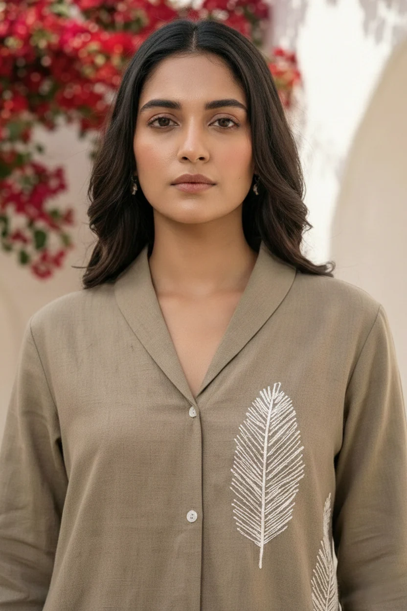 Sargi tan embroidery cotton co-ord set - Image 2