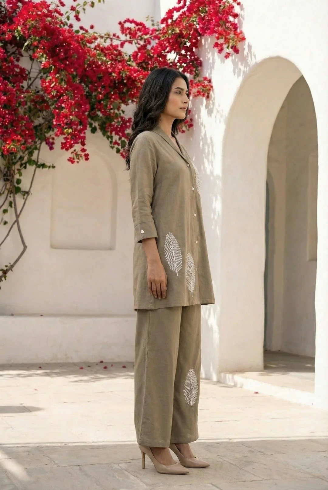 Sargi tan embroidery cotton co-ord set - Image 4