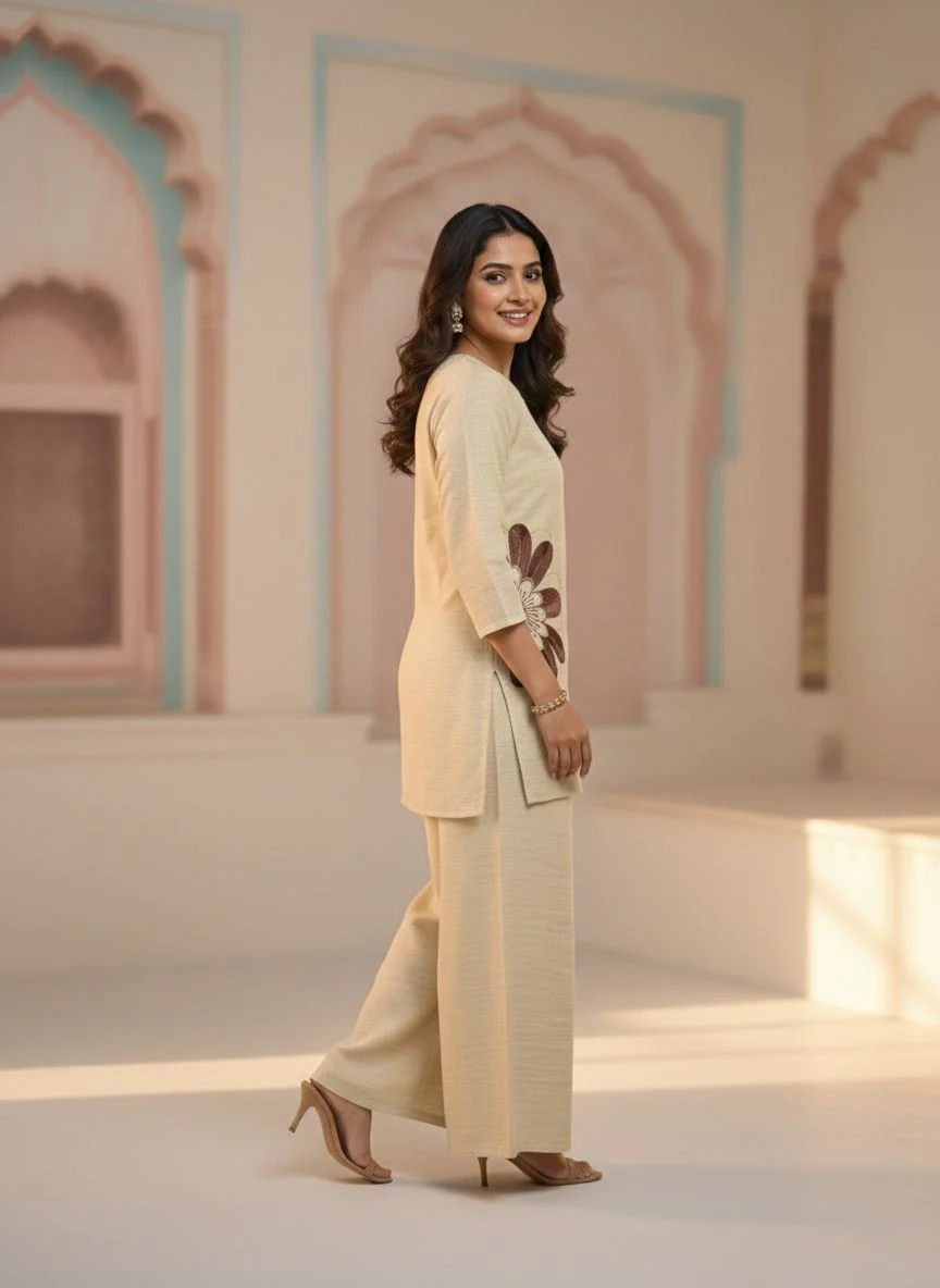 Prisha tan embroidery co-ord set - Image 3