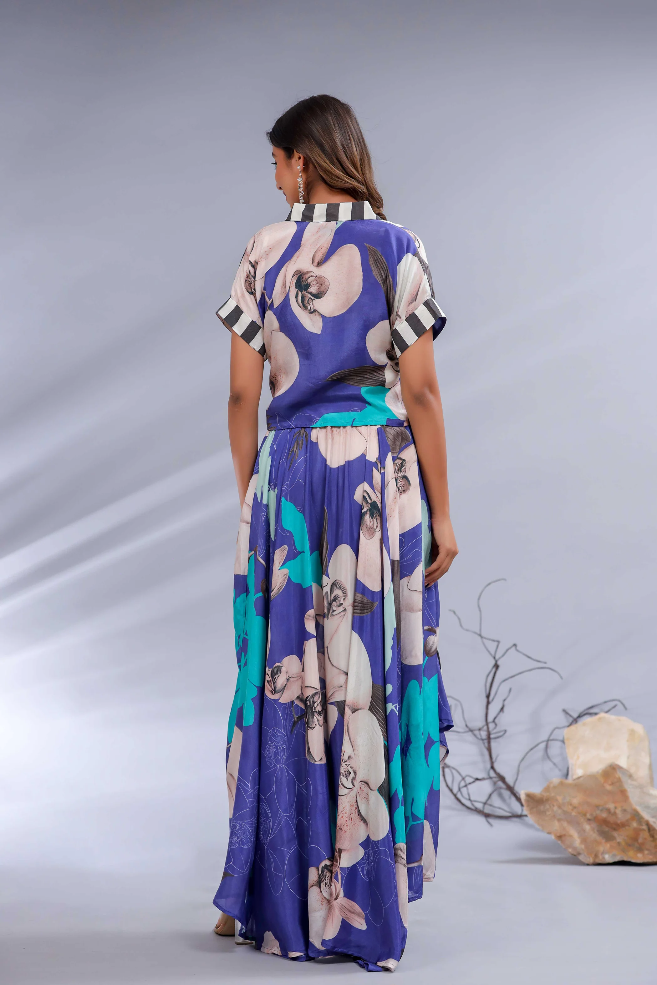 Bianca Indigo Muslin Designer Drape Co-ord Set - Image 5