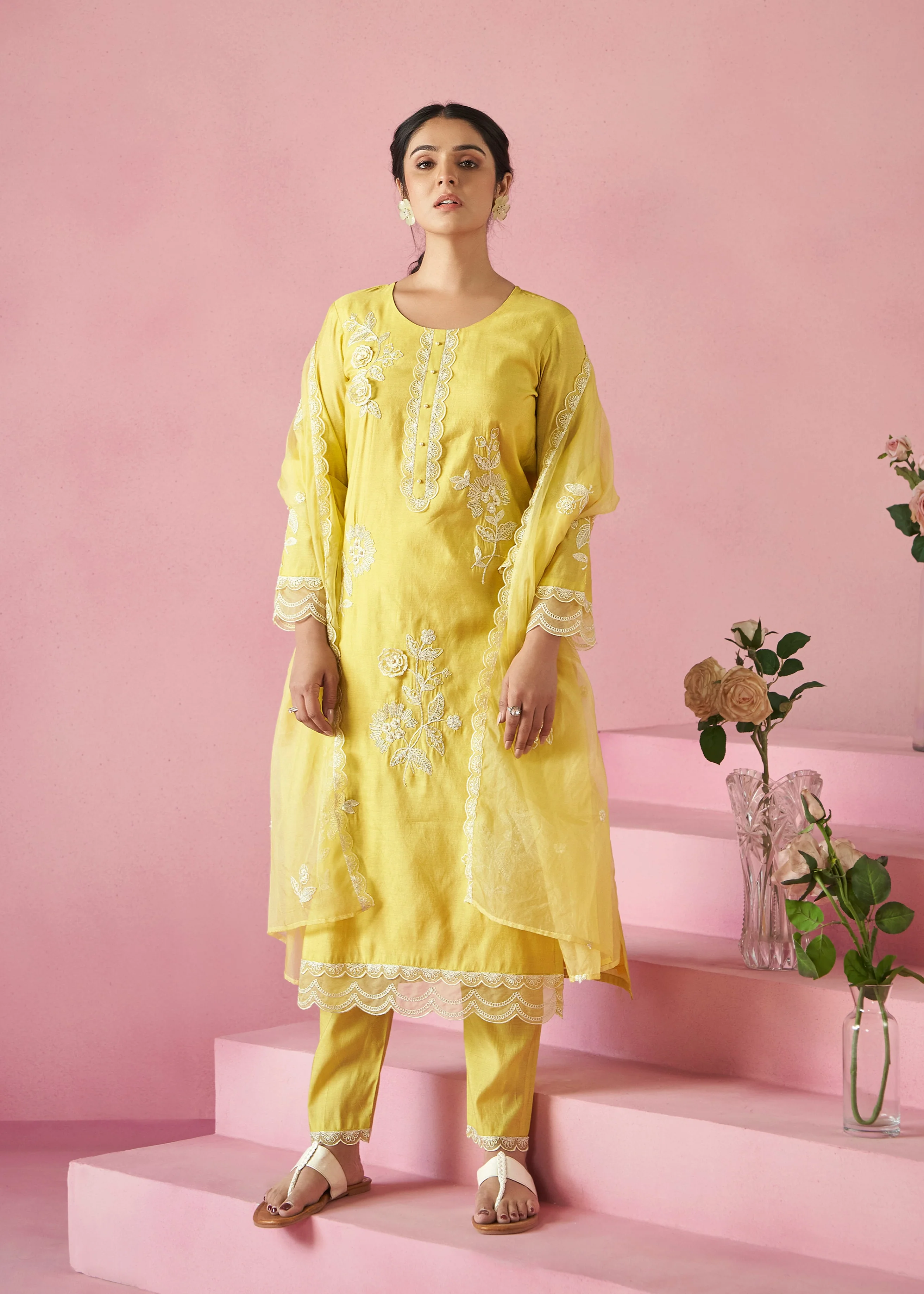 Nadira Lime Embroidered Lawn Suit Set - Image 3