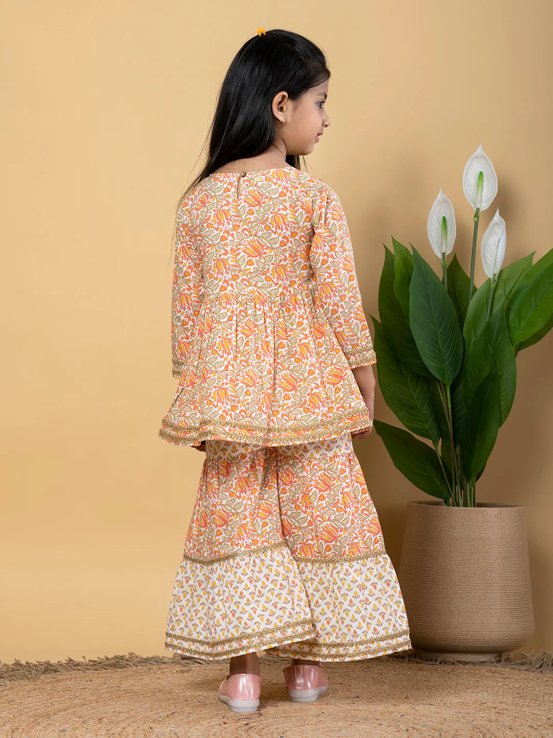 Indra Caramel Kids Pure cotton Kurta Sharara Set - Image 3