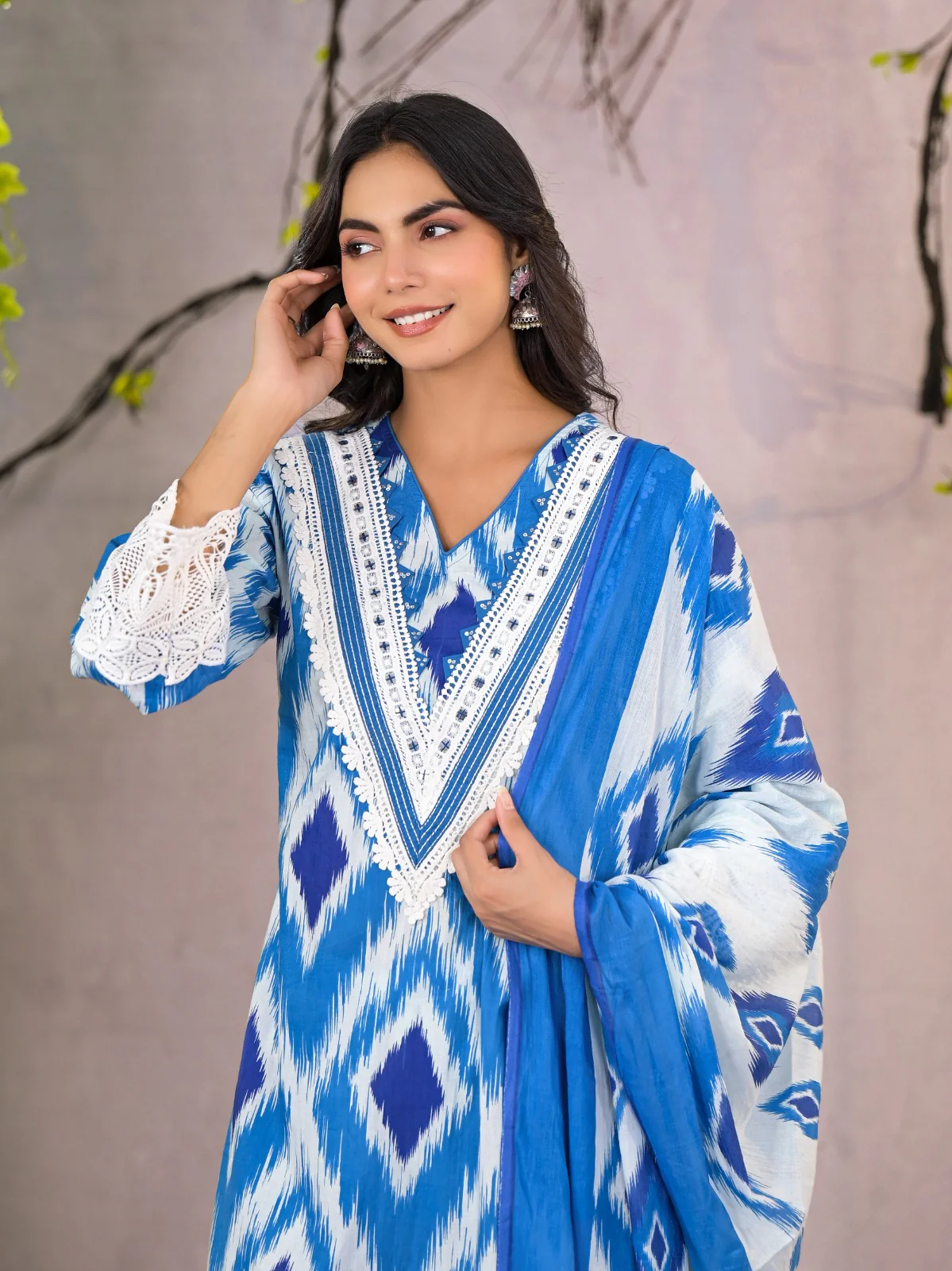 ARANYA ICE IKAT PRINT COTTON SUIT SET - Image 2
