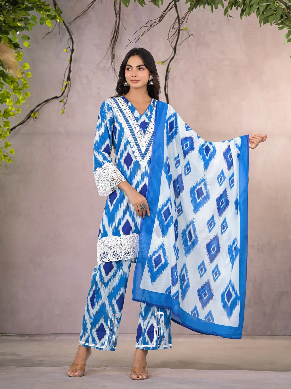 ARANYA ICE IKAT PRINT COTTON SUIT SET - Image 3