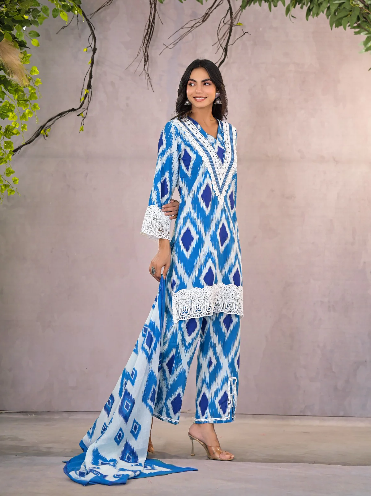 ARANYA ICE IKAT PRINT COTTON SUIT SET - Image 4