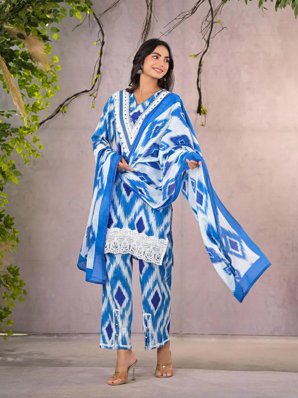 ARANYA ICE IKAT PRINT COTTON SUIT SET - Image 5