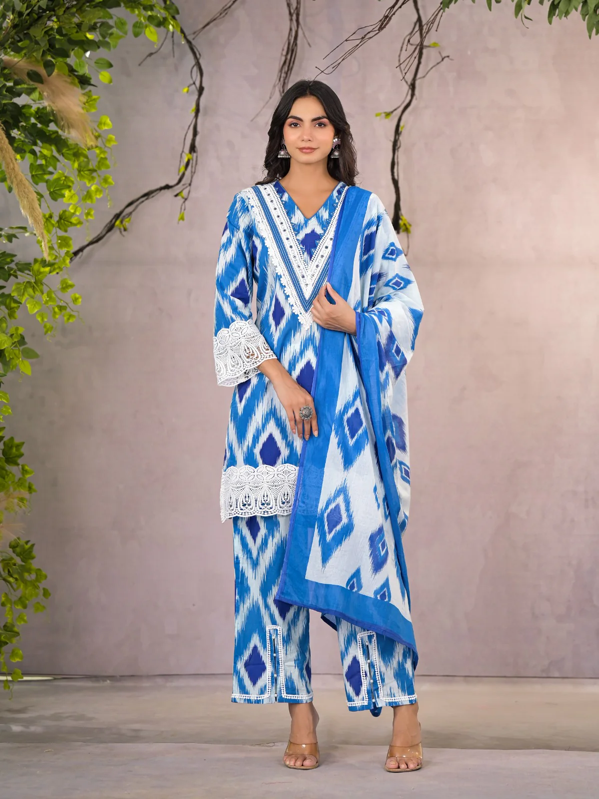 ARANYA ICE IKAT PRINT COTTON SUIT SET - Image 6