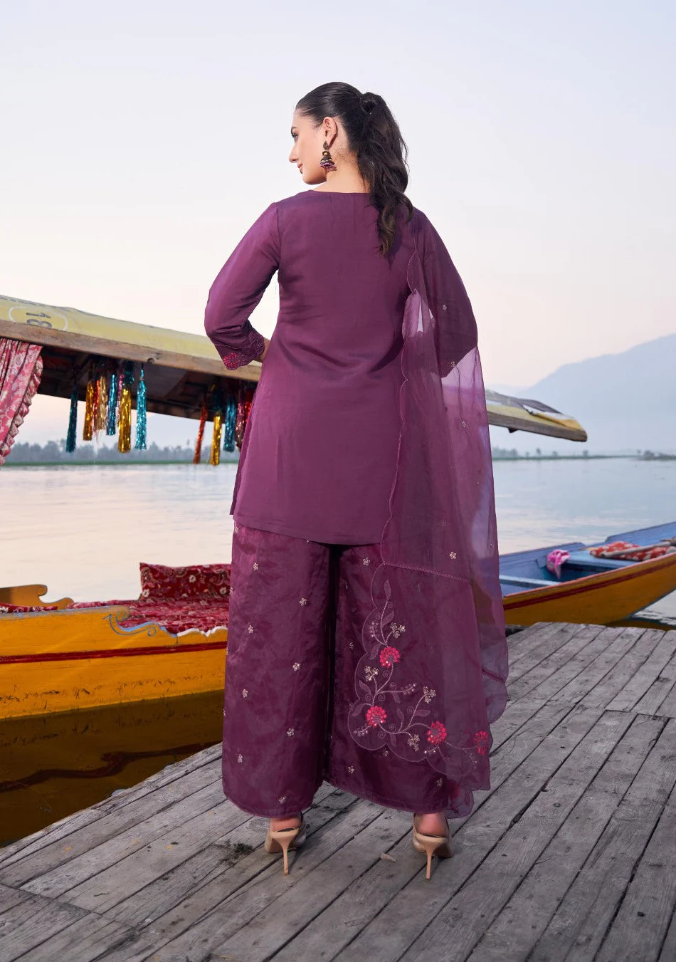 Nisha Grape Embroidered Suit Set - Image 3