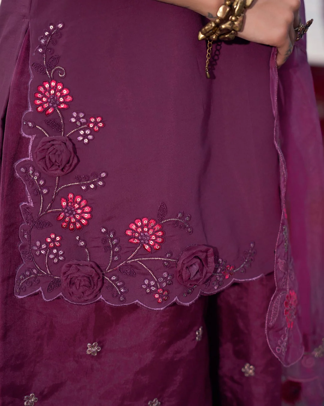 Nisha Grape Embroidered Suit Set - Image 4