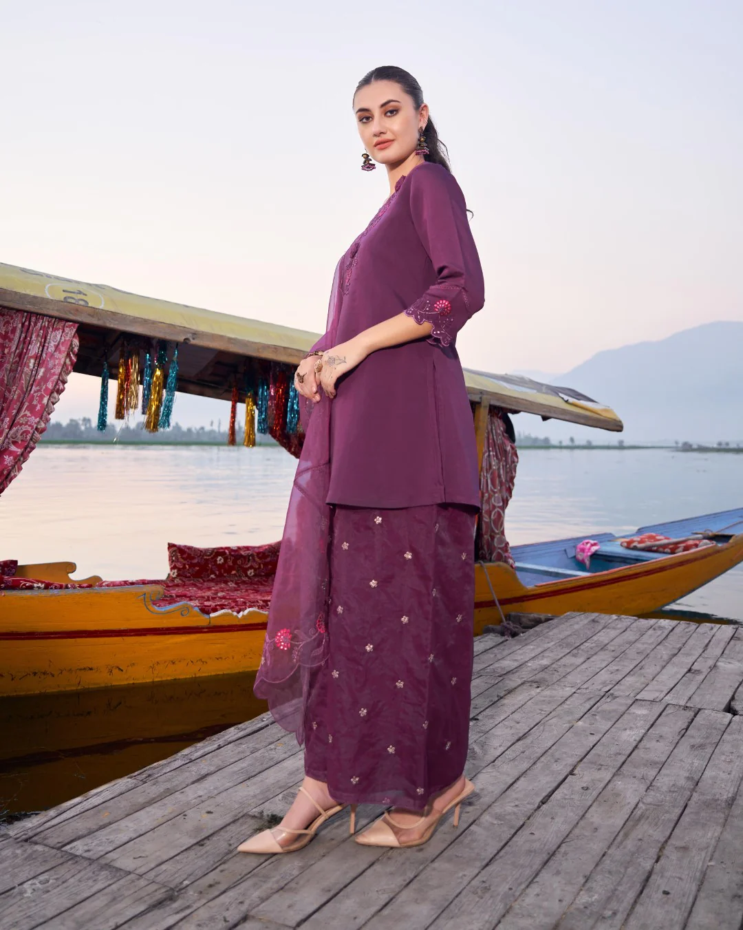Nisha Grape Embroidered Suit Set - Image 5