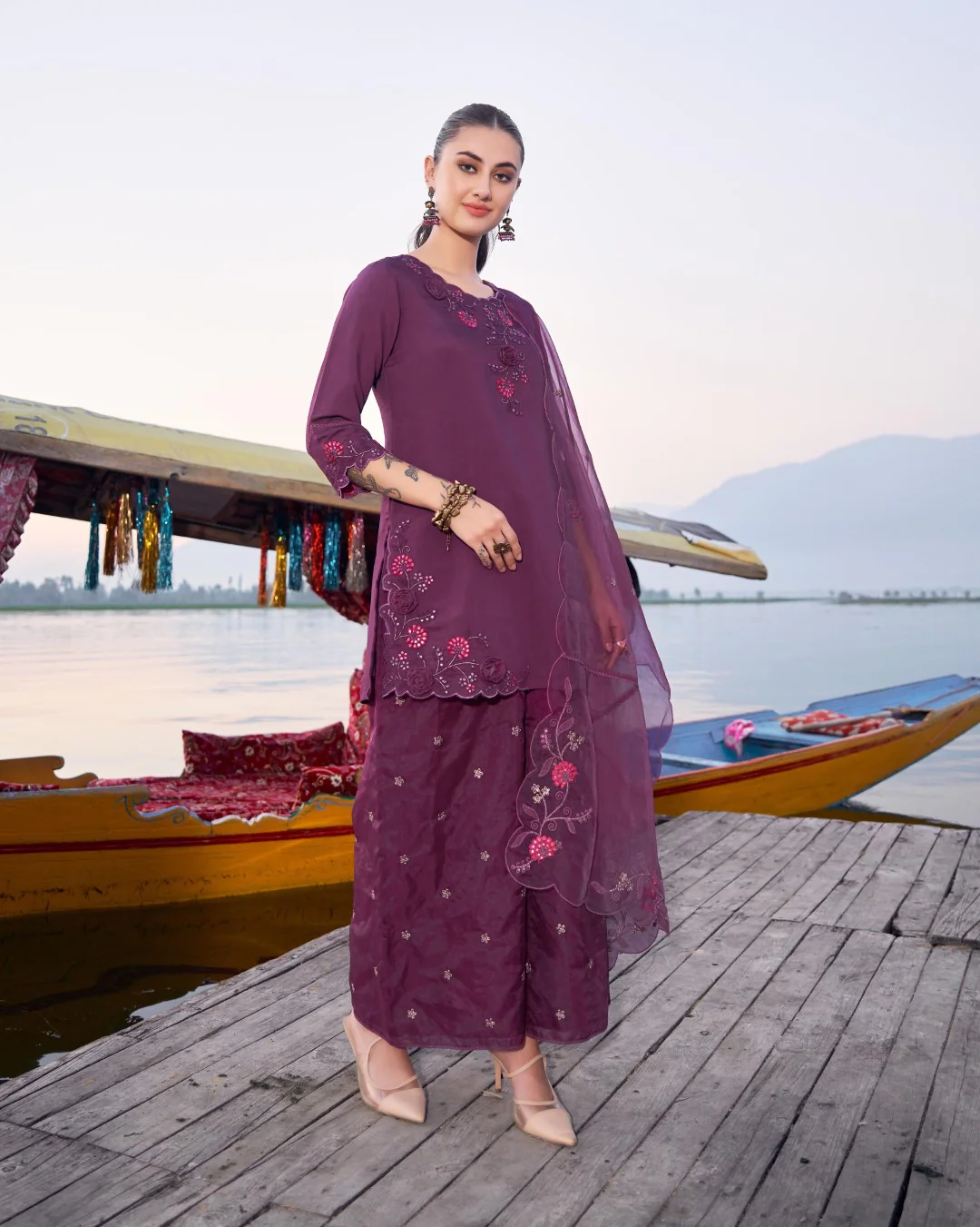 Nisha Grape Embroidered Suit Set - Image 6