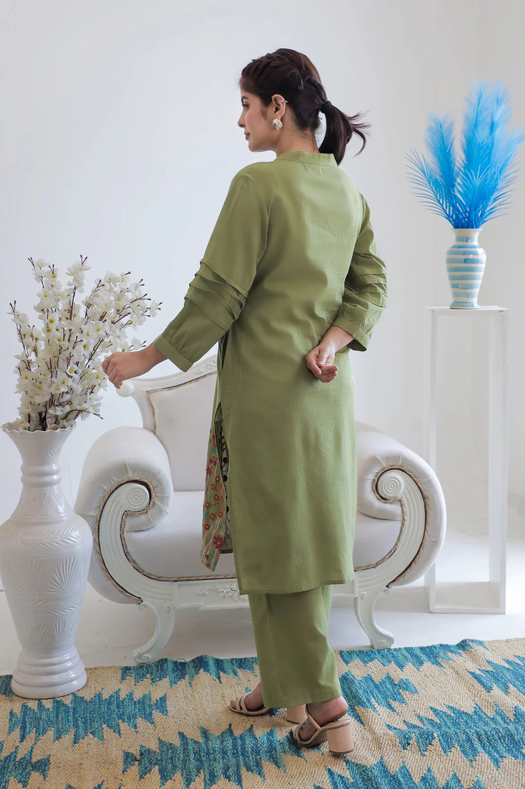 Viva forest embroidery cotton kurta pant set - Image 3