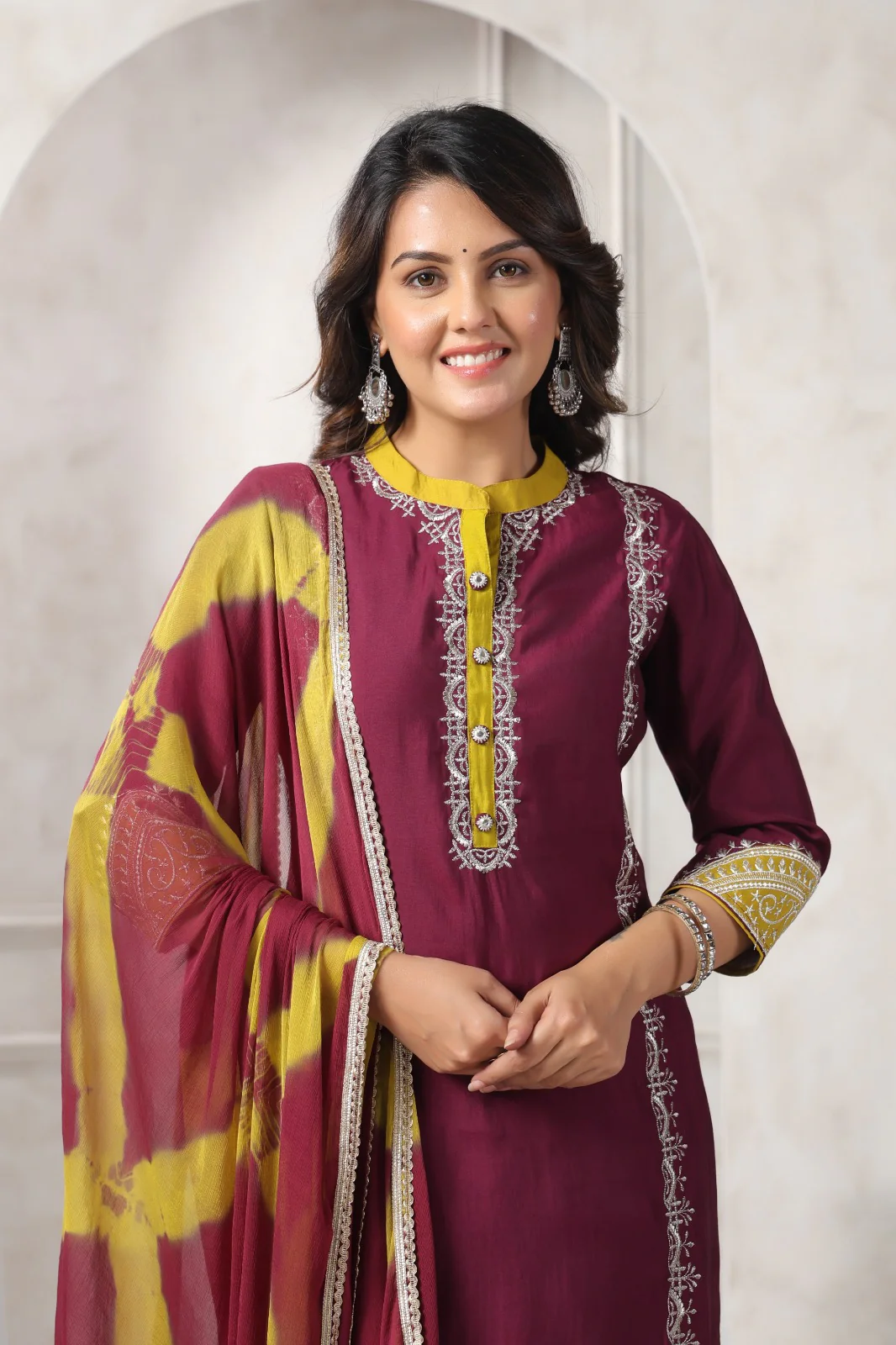 Nabha Wine Printed Work Suit Set - Image 2