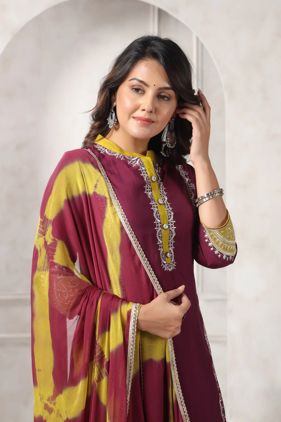 Nabha Wine Printed Work Suit Set - Image 6