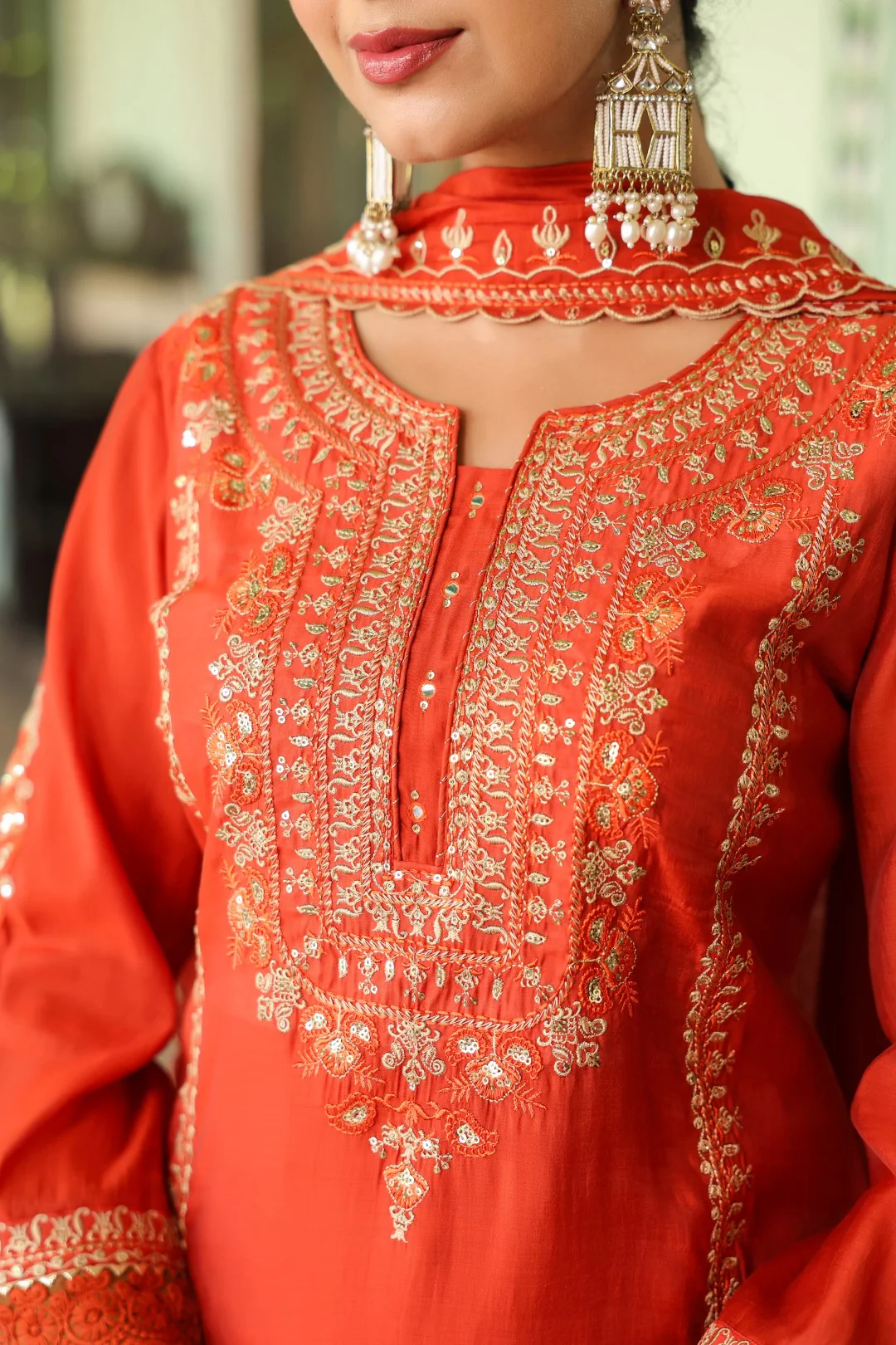 Okra Tangerine full work mul chanderi suit set - Image 10