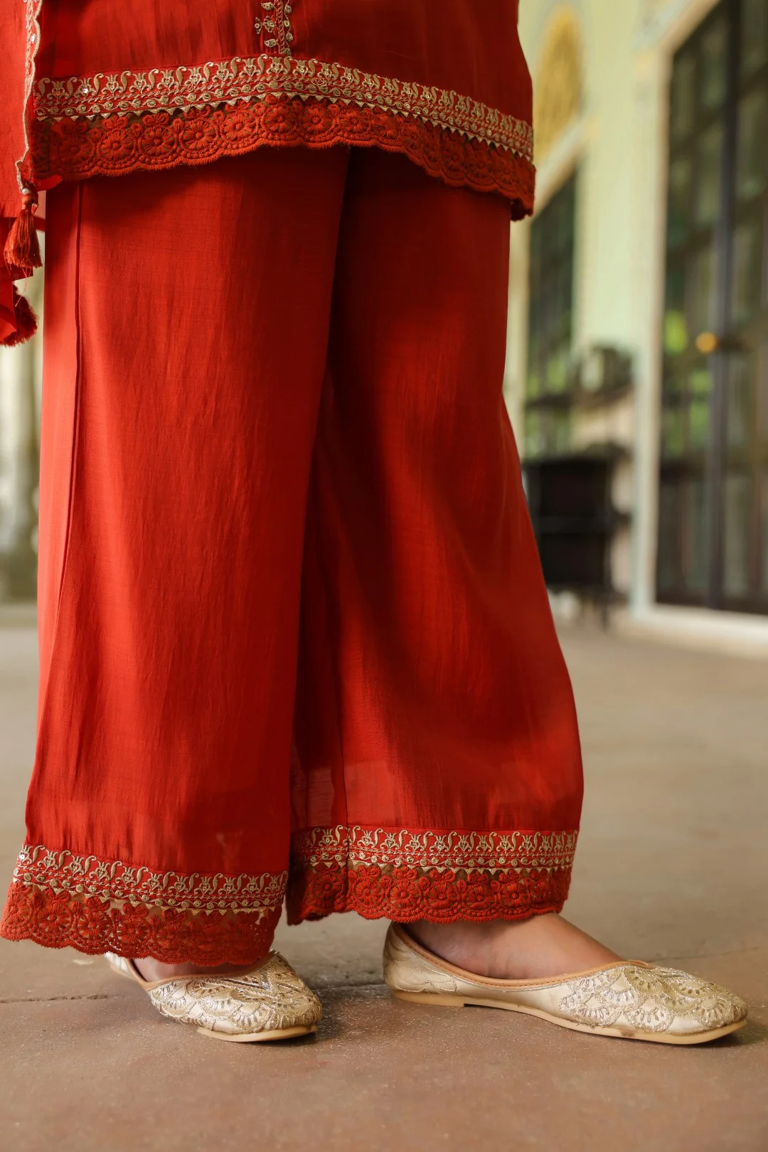 Okra Tangerine full work mul chanderi suit set - Image 12