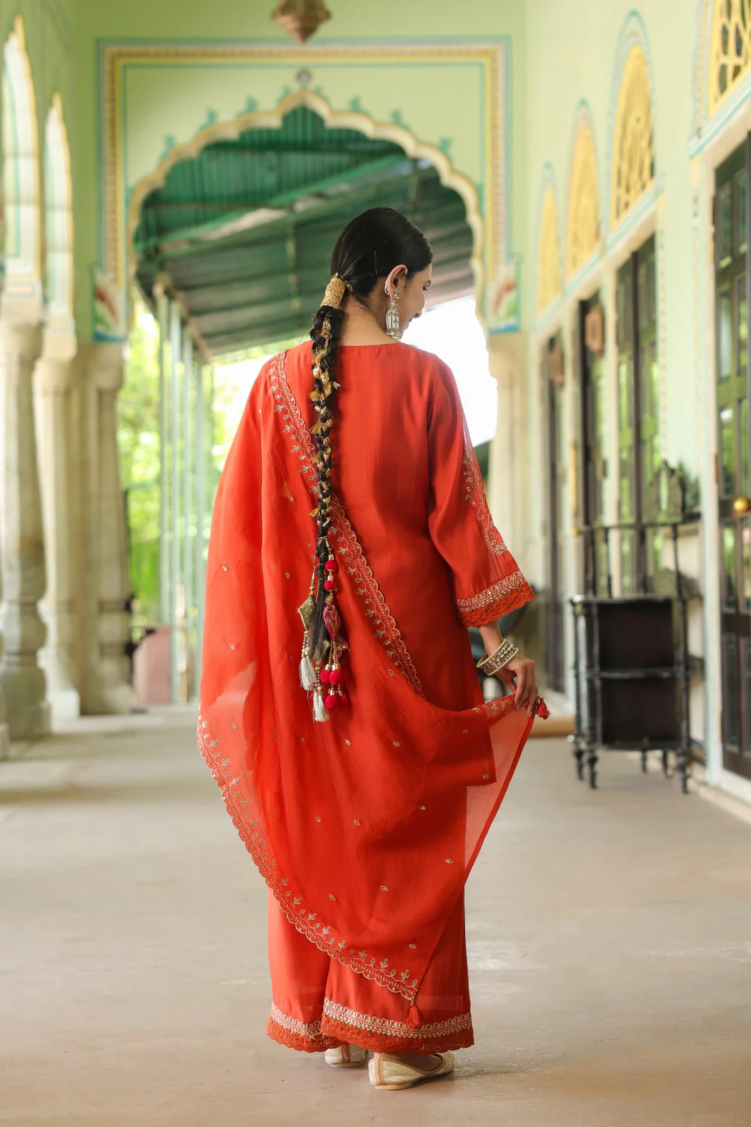 Okra Tangerine full work mul chanderi suit set - Image 16
