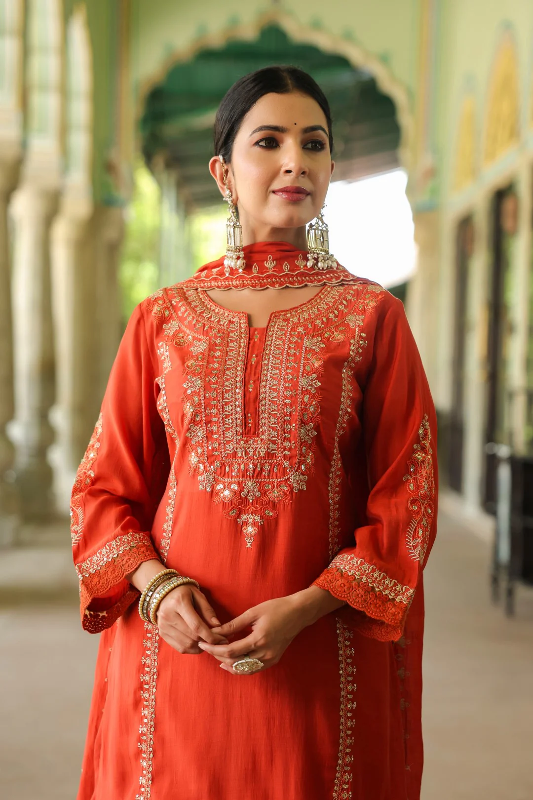 Okra Tangerine full work mul chanderi suit set - Image 2