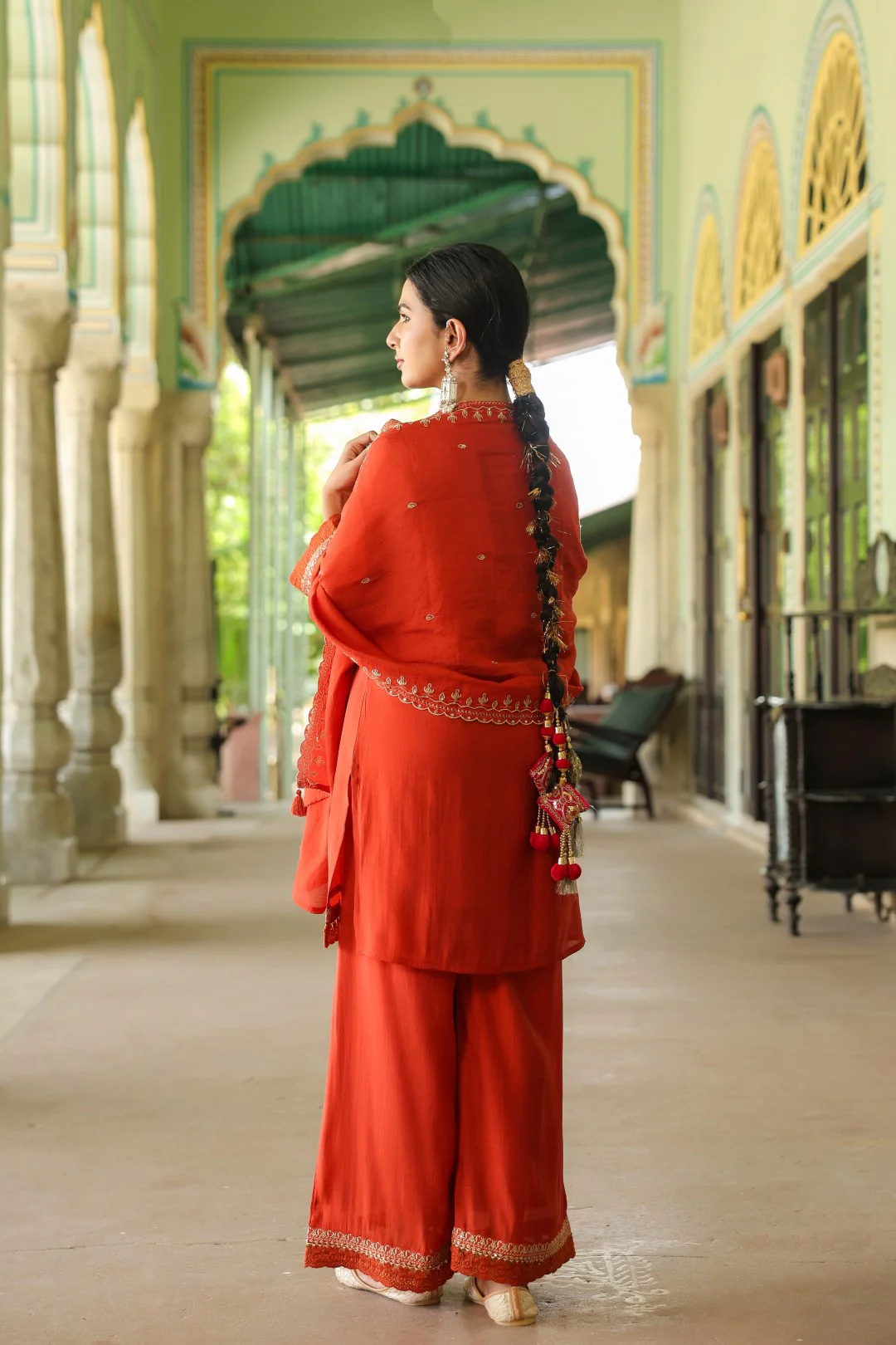 Okra Tangerine full work mul chanderi suit set - Image 3