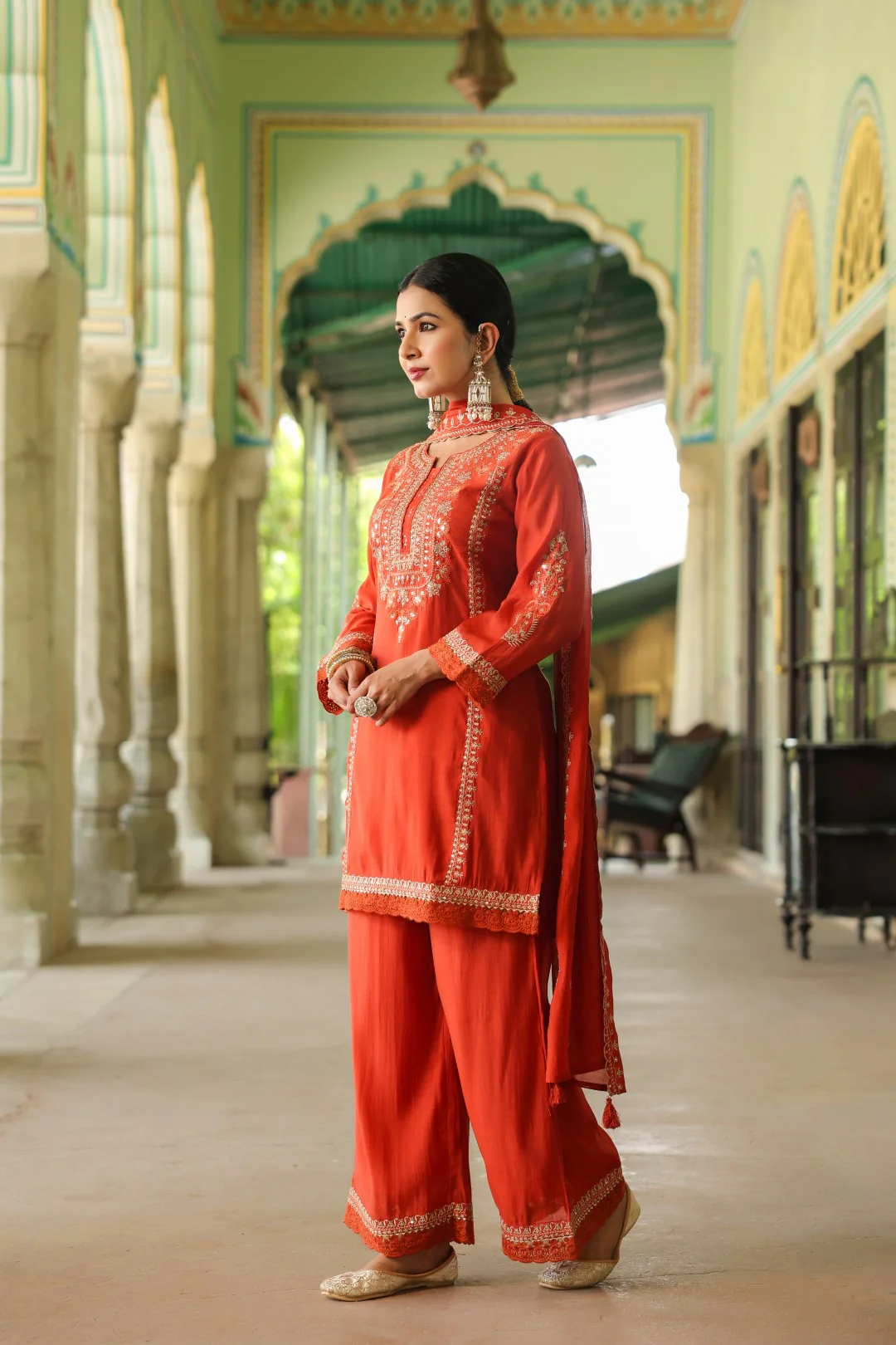 Okra Tangerine full work mul chanderi suit set - Image 8