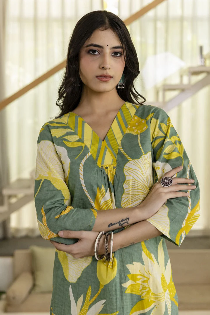 Mahua basil printed kurta pant set - Image 2
