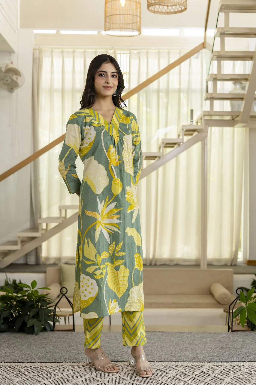 Mahua basil printed kurta pant set - Image 3