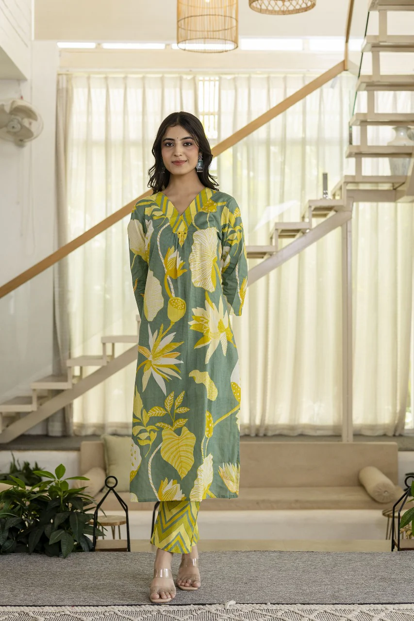 Mahua basil printed kurta pant set - Image 4