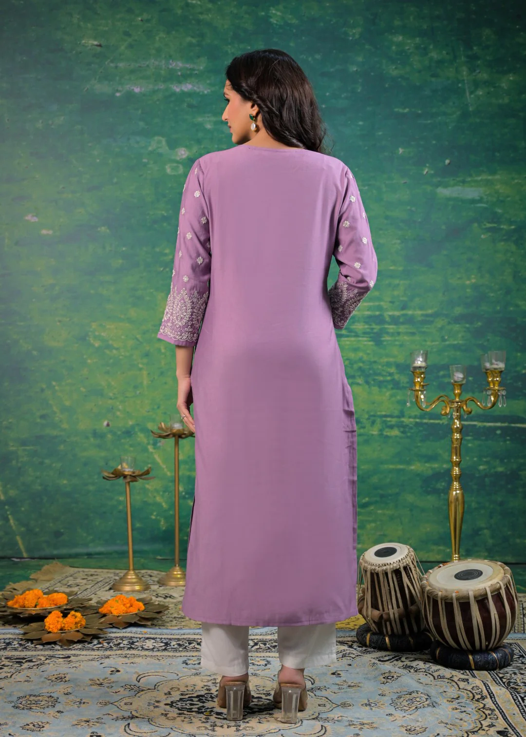 Sarvari Lavender Embroidered Kurti - Image 3