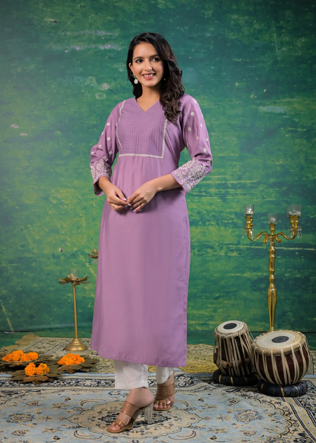 Sarvari Lavender Embroidered Kurti - Image 4