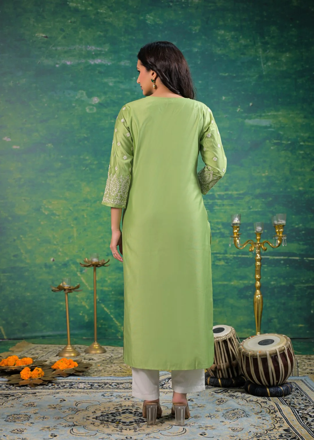 Sarvari Celery Embroidered Kurti - Image 3