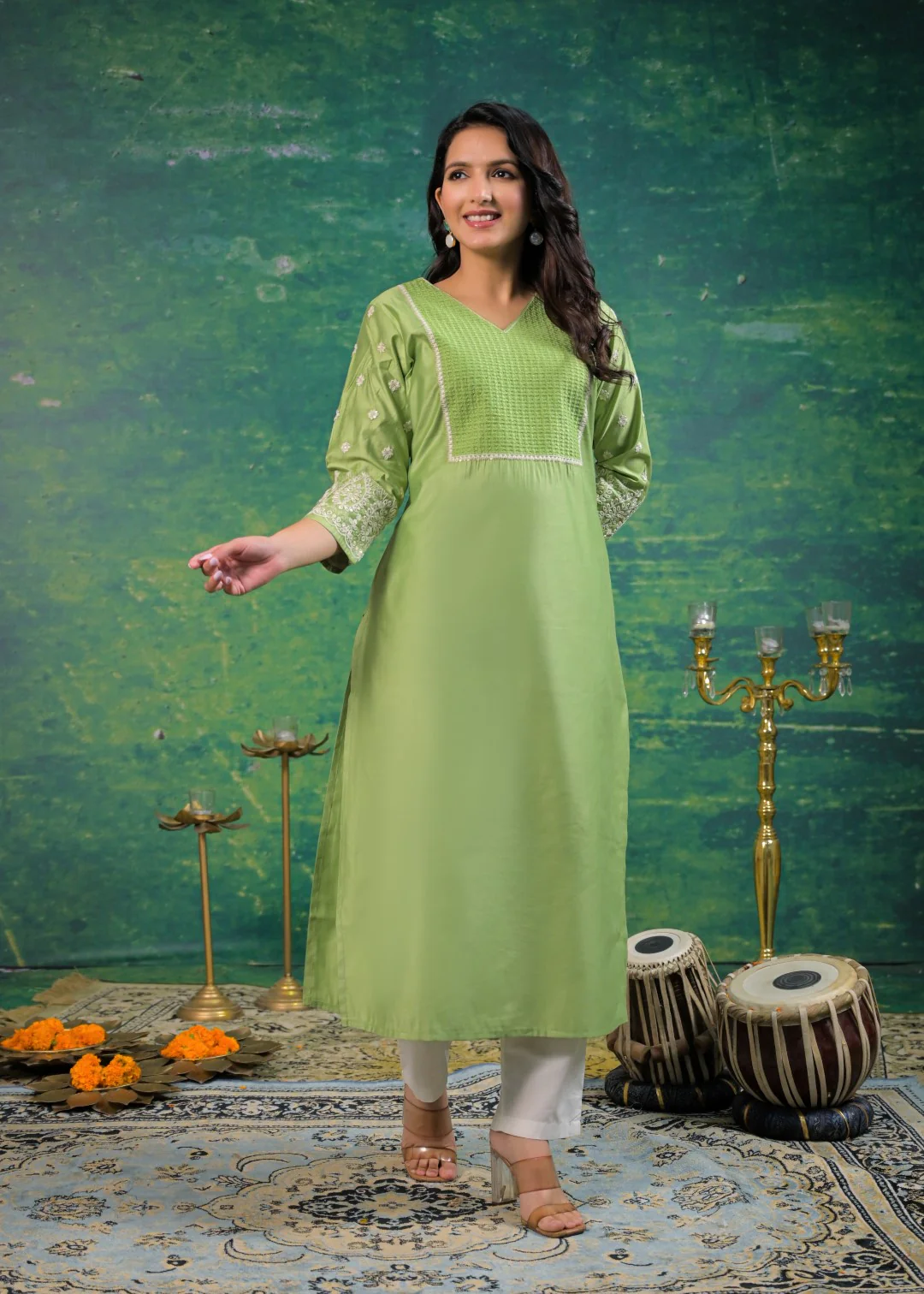 Sarvari Celery Embroidered Kurti - Image 4