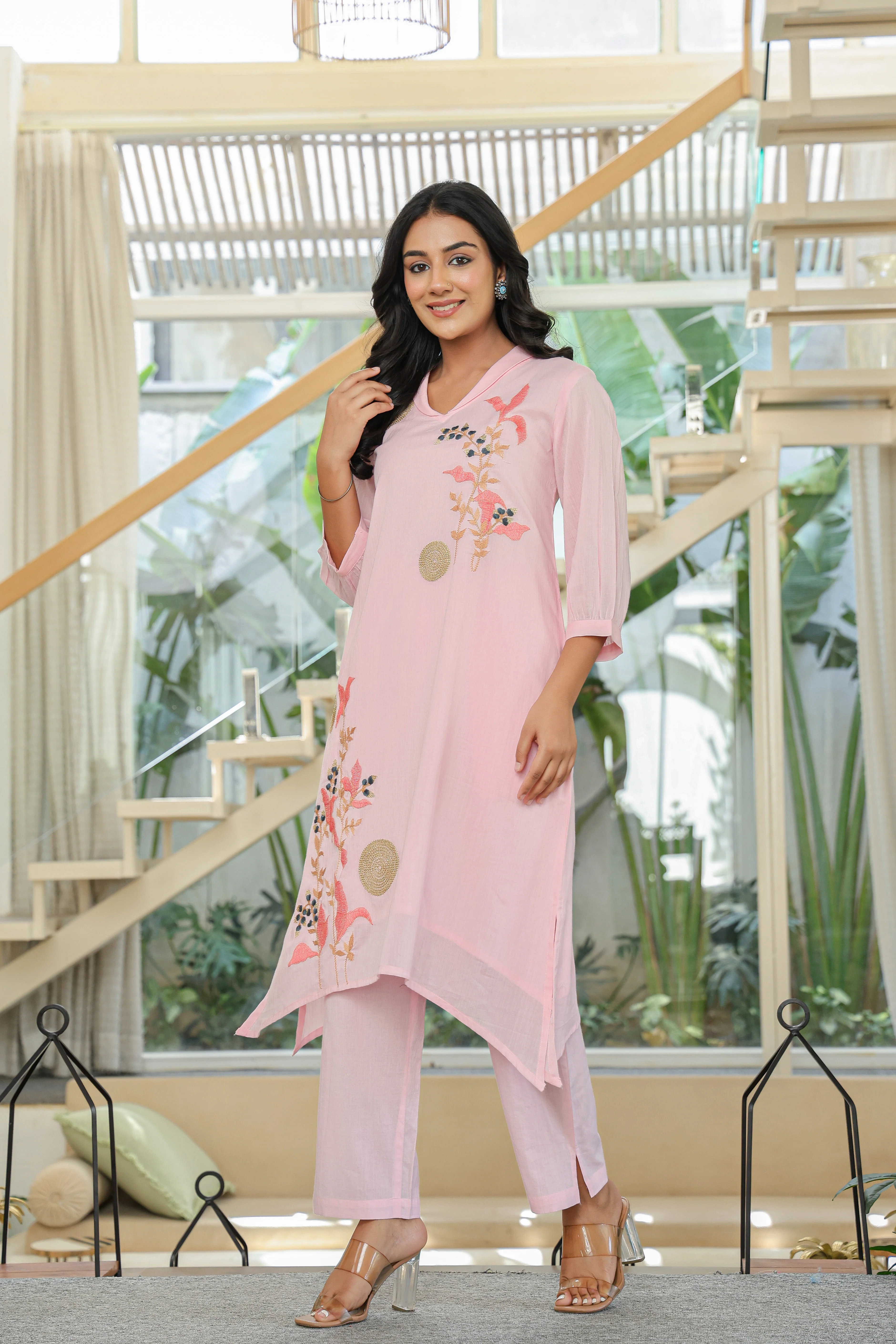 Tiara Flamingo embroidery kurta pant set - Image 5