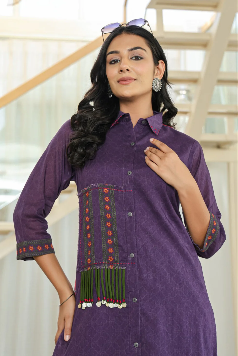 Tiara Plum Cotton Kurta Pant Set - Image 2