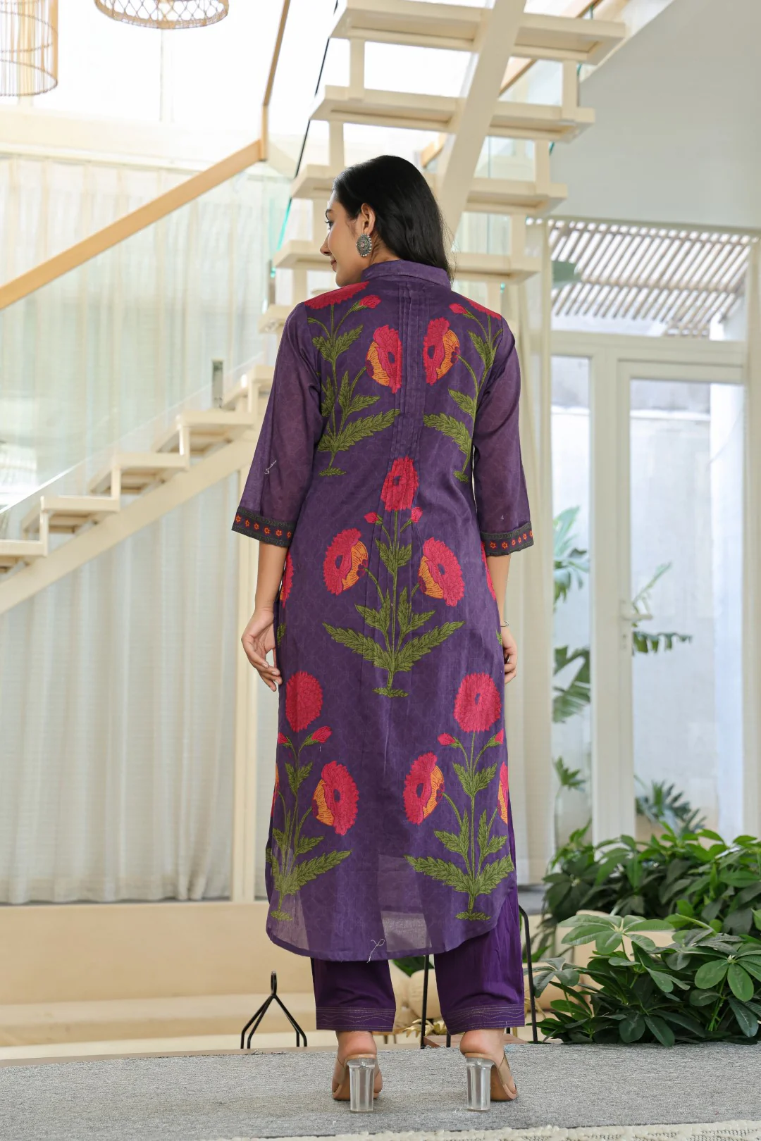 Tiara Plum Cotton Kurta Pant Set - Image 3