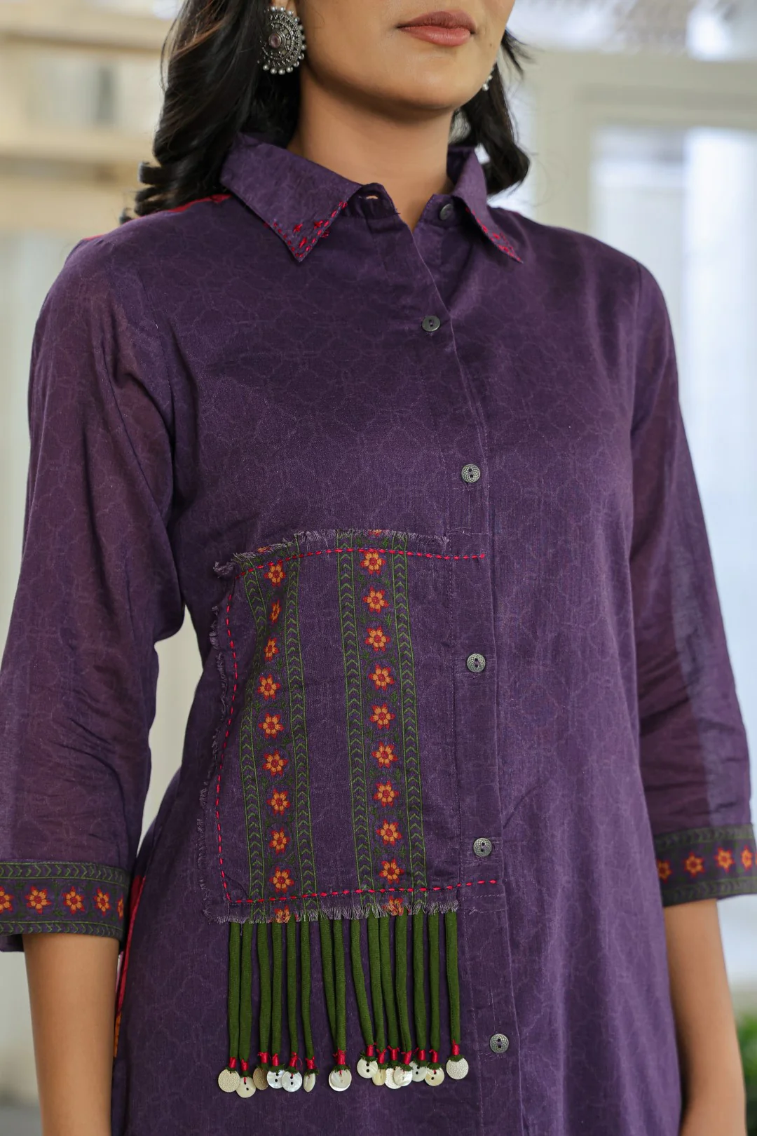 Tiara Plum Cotton Kurta Pant Set - Image 4