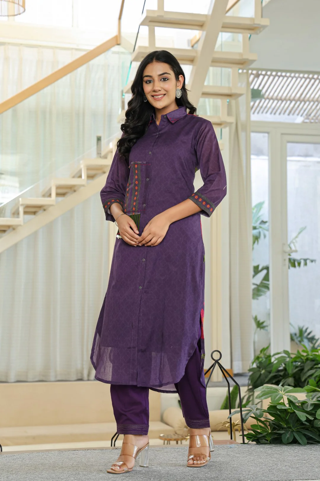 Tiara Plum Cotton Kurta Pant Set - Image 7