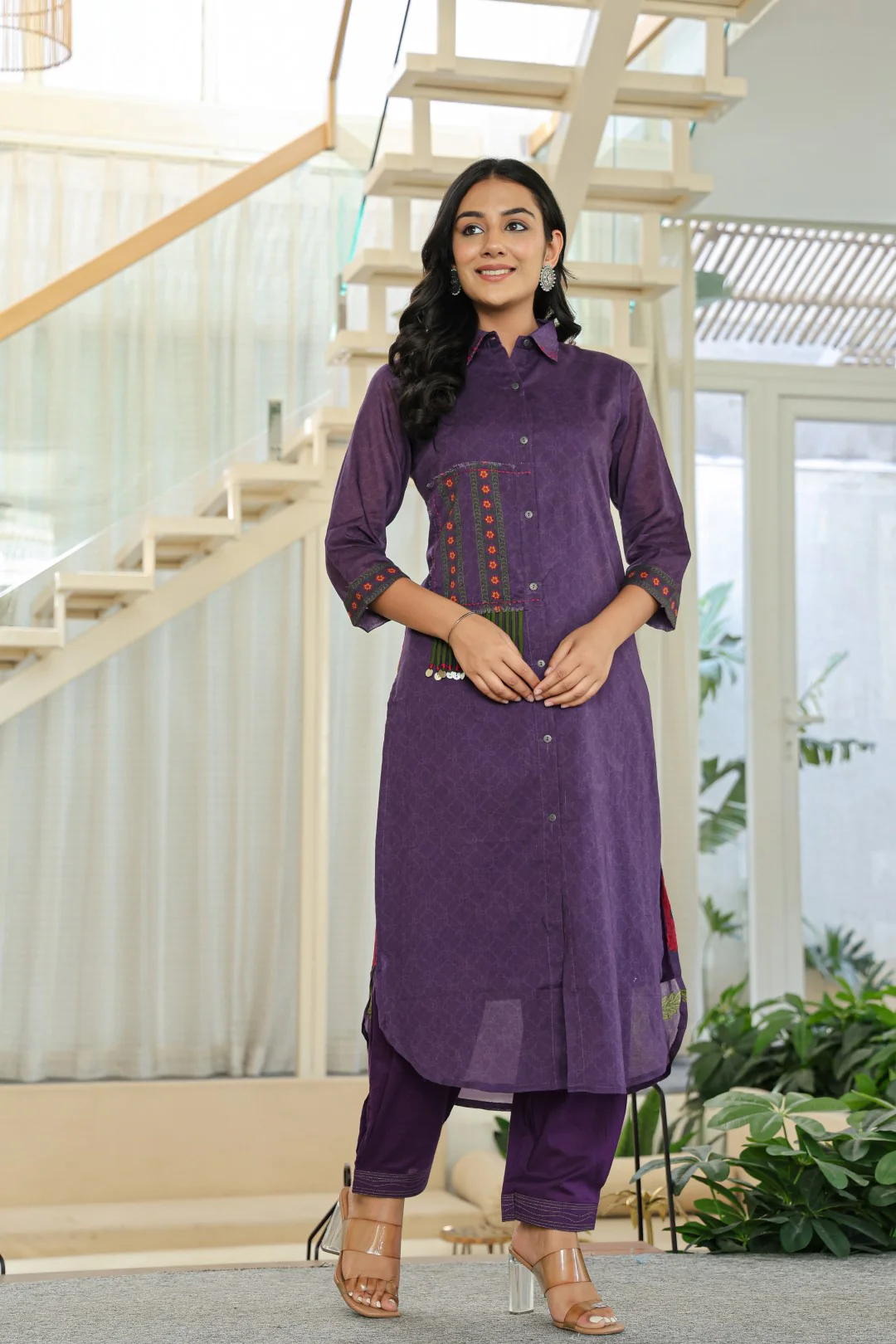 Tiara Plum Cotton Kurta Pant Set - Image 8